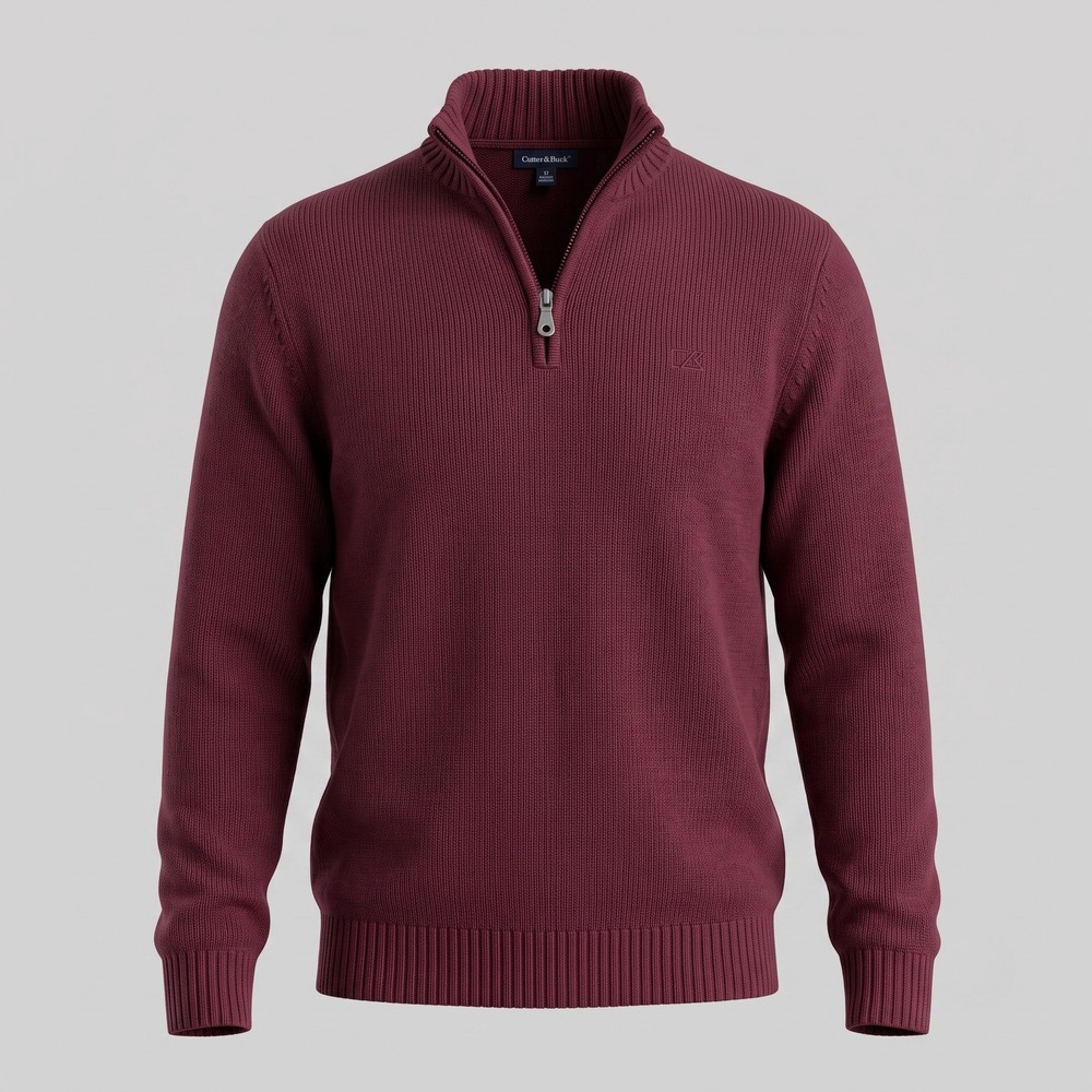 Croft & Barrow Men XXL Burgundy Sweater Quarter Zip Pullover Ribbed Cotton Blend